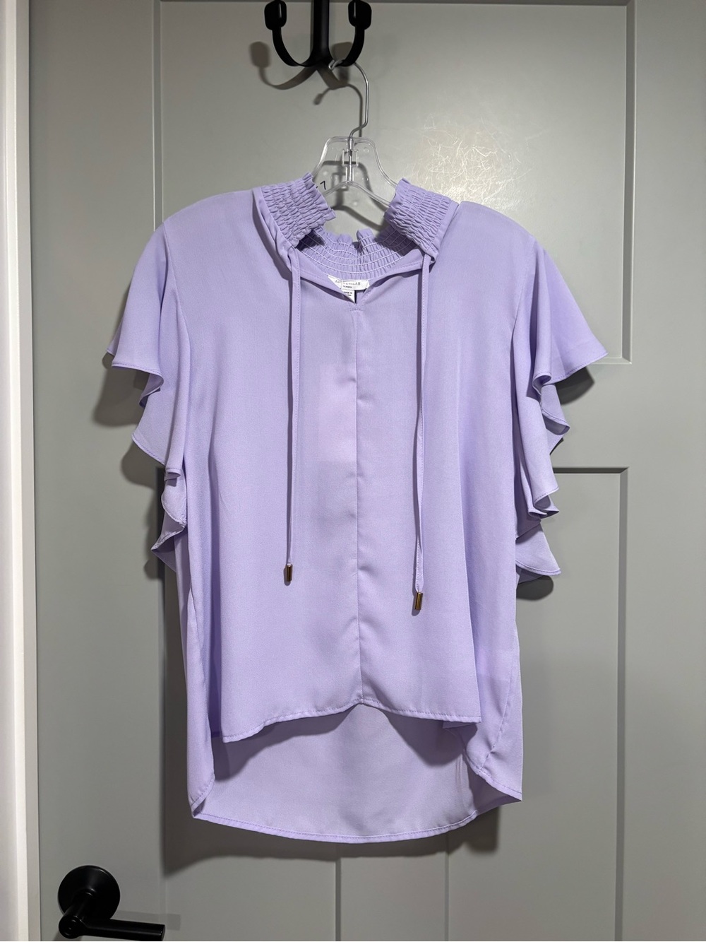 Smocked Neck Ruffle Sleeve Blouse in Lavender - Women